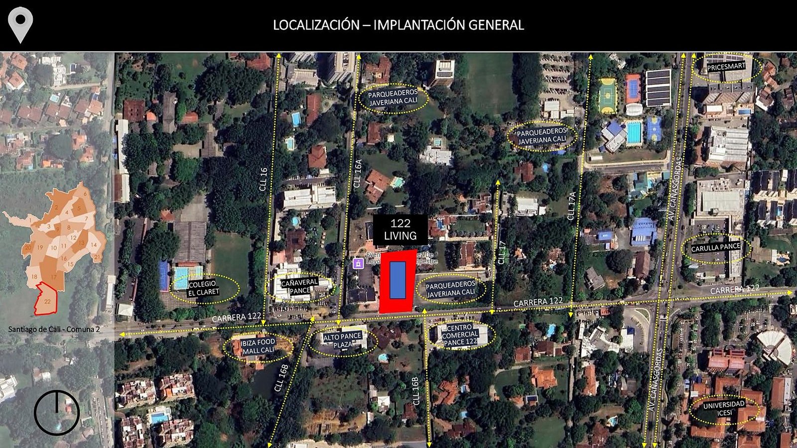 Plano de localización e implantación del proyecto en Pance